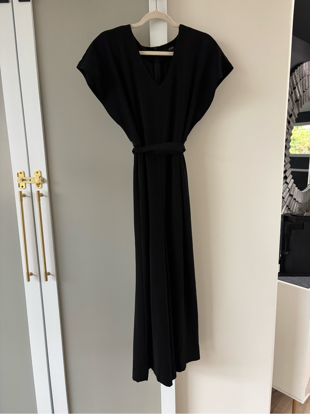 Wide-Leg Black Jumpsuit with Self-Tie Belt